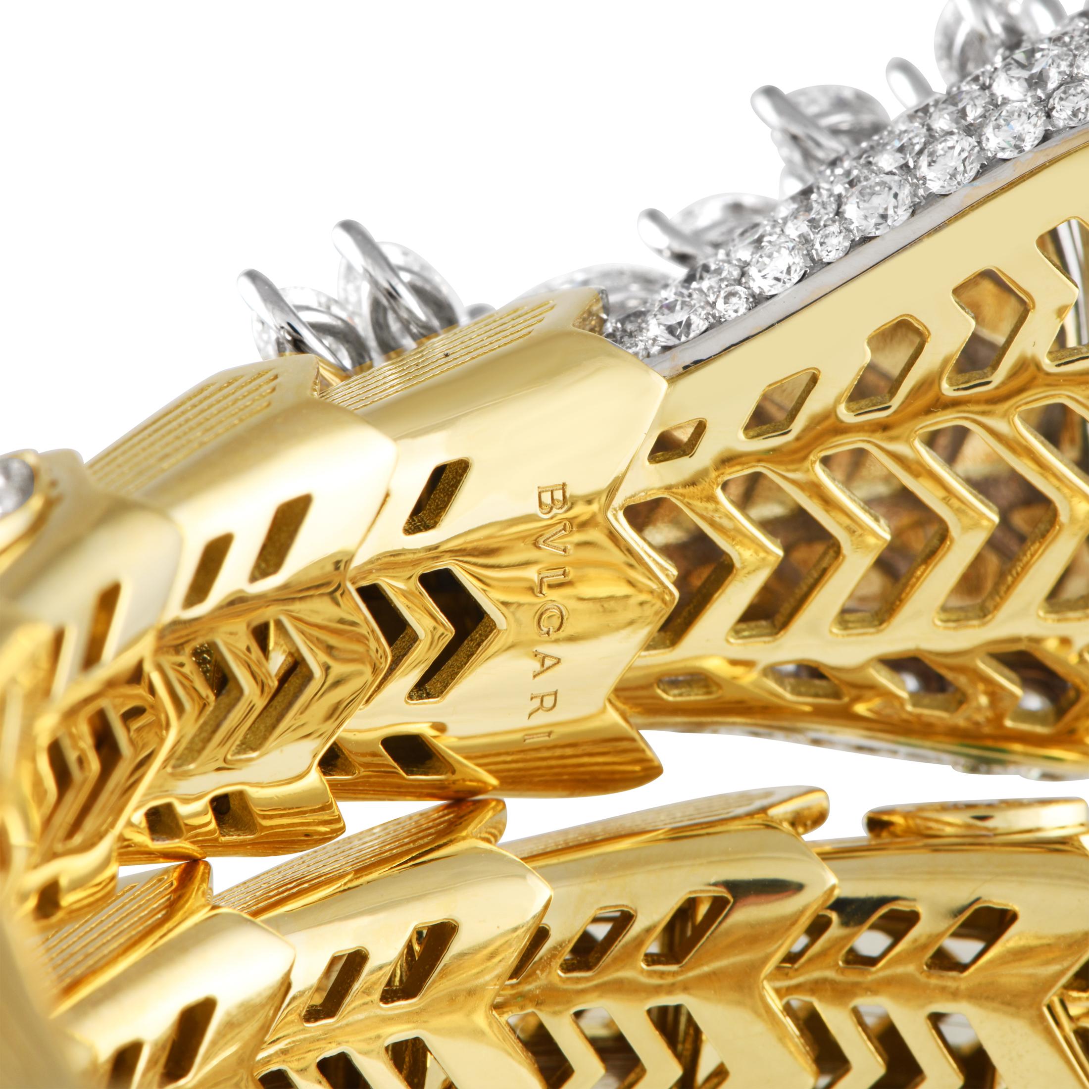 Bvlgari Serpenti Armband aus 18 Karat Gelbgold mit 18,76 Karat Diamanten und Smaragden (Rundschliff)