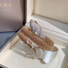 Bvlgari Serpenti Collection 18K Rose Gold Three-Coil Pavé Diamond Bracelet