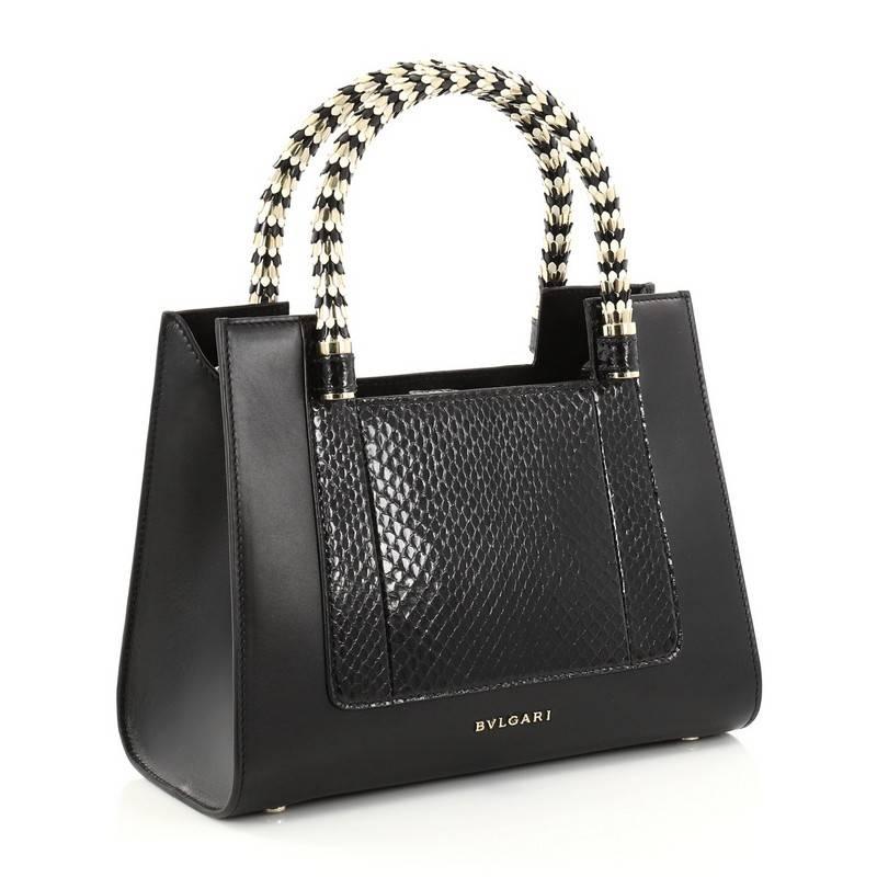 Black Bvlgari Serpenti Convertible Tote Leather and Python Small