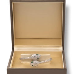 Bvlgari Serpenti Diamond Bangle Bracelet 1.66 Ct Emerald Eyes 18K Small