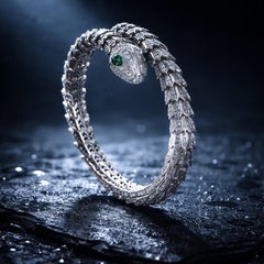 BVLGARI Serpenti Diamond & Emerald 18K Vintage Bracelet, c 1980.