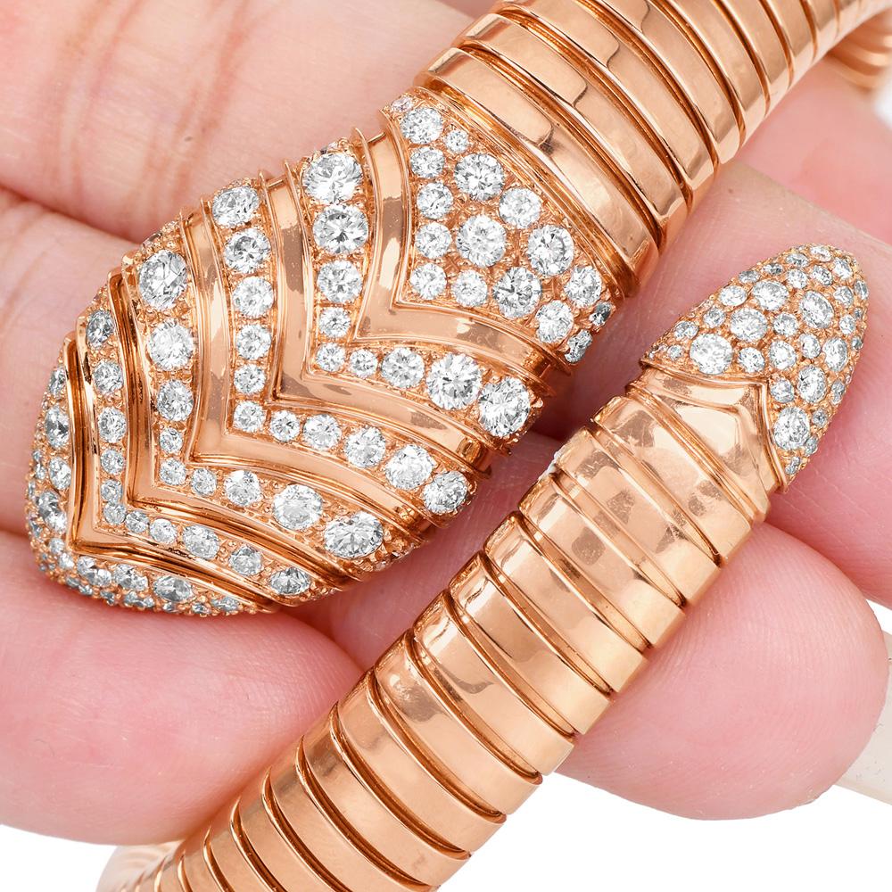 Round Cut Bvlgari Serpenti Diamond One Coil Tubogas Wrap 18K Bracelet For Sale
