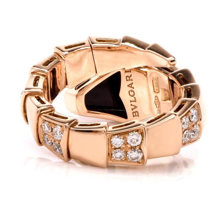 Bvlgari Serpenti Diamond Onyx 18 Karat Rose Gold Ring In Excellent Condition In Miami, FL