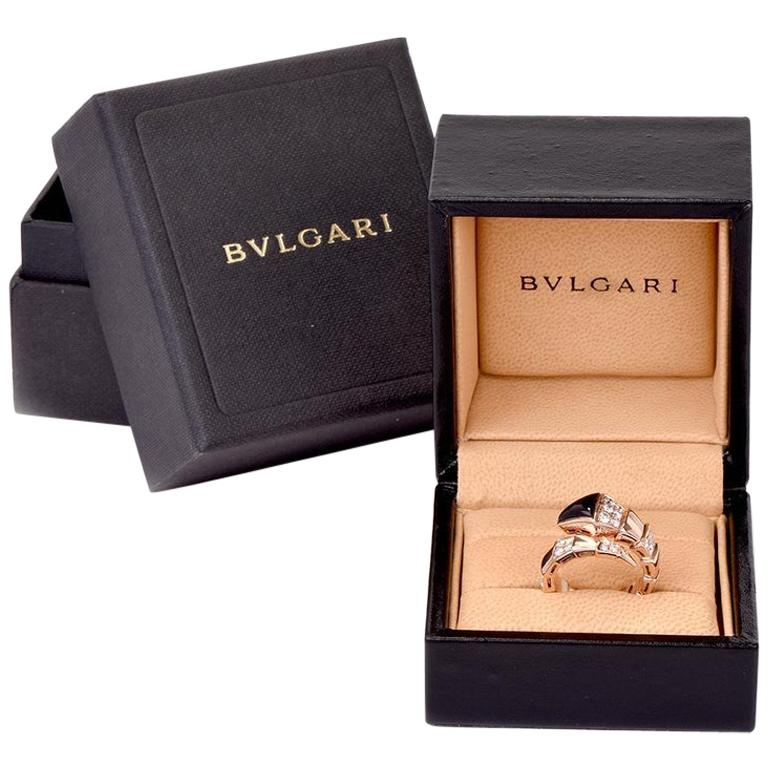 Bvlgari Serpenti Diamond Onyx 18 Karat Rose Gold Ring