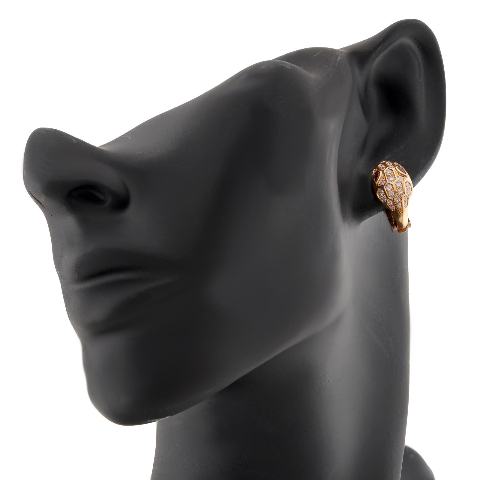 Brilliant Cut BVLGARI Serpenti Diamond Rubellite Rose Gold Wrap Earrings