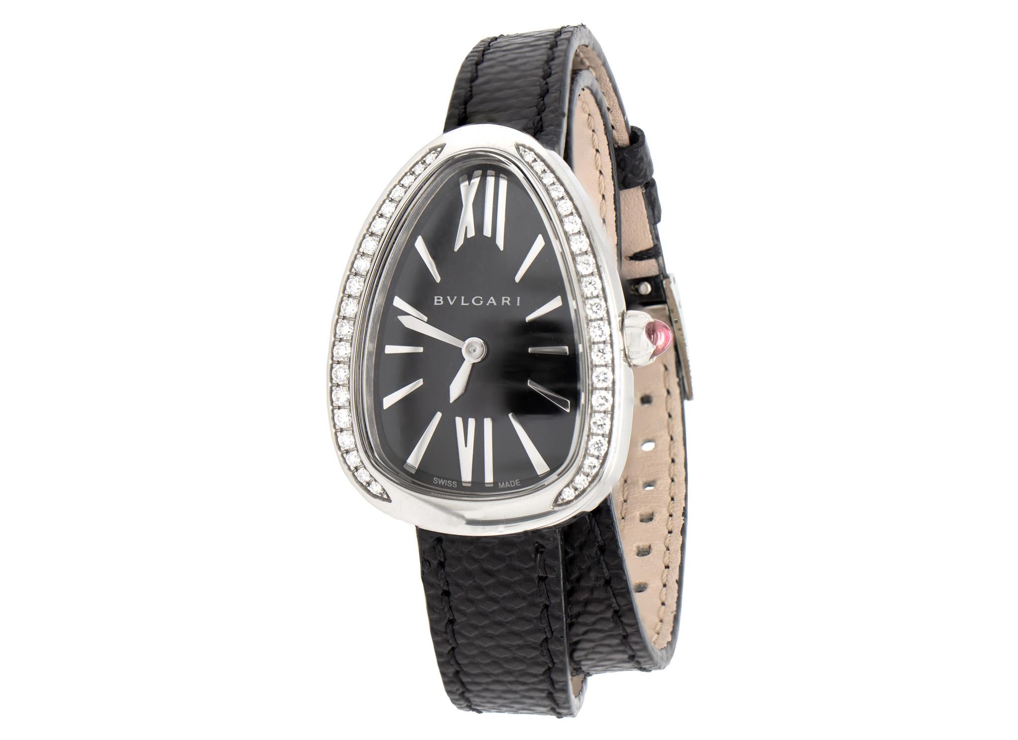Contemporary Bvlgari Serpenti Diamond Watch with Double Spiral Black Karung Strap Box