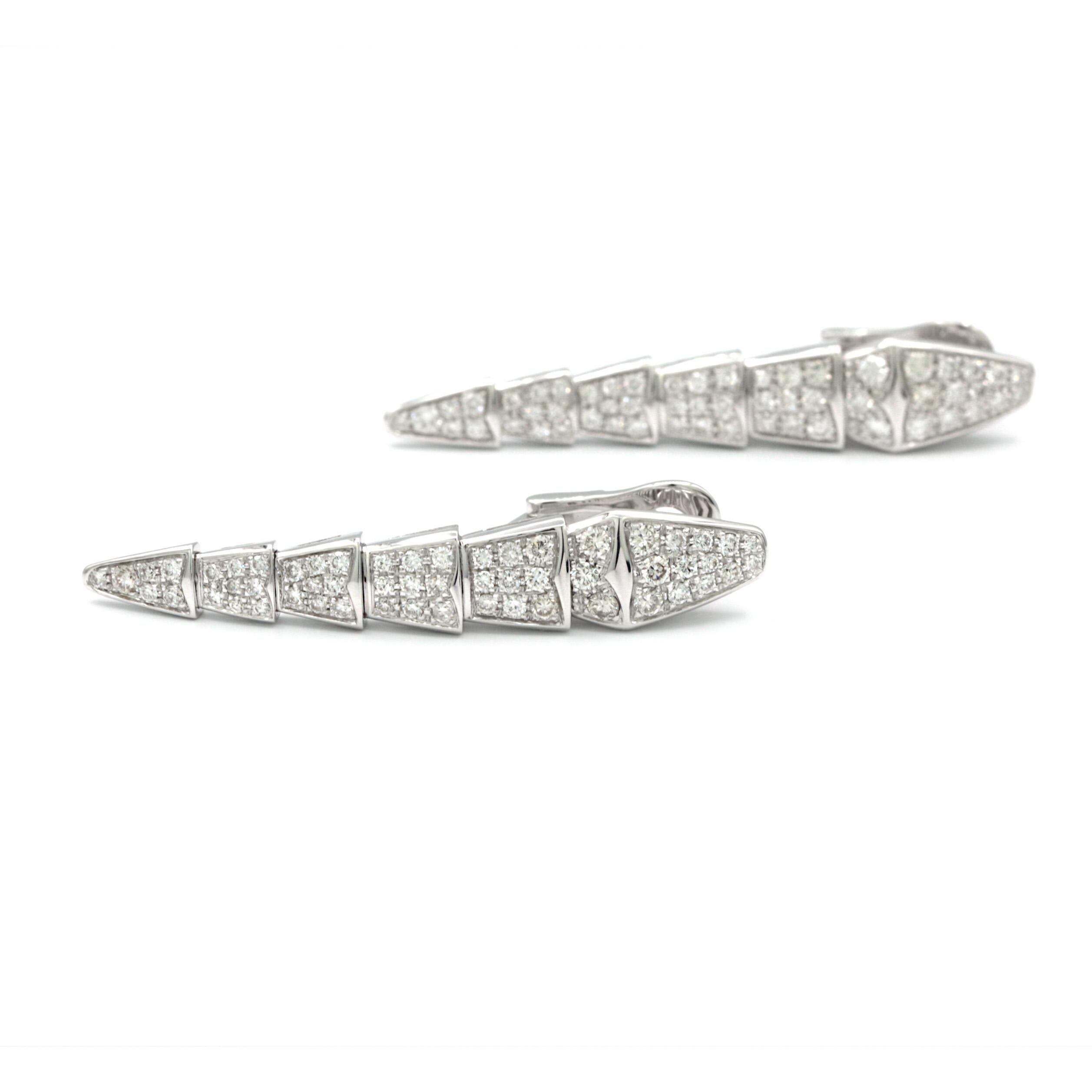 Round Cut Bvlgari Serpenti Earrings in 18 Karat White Gold with Diamonds