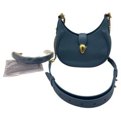 Bvlgari Serpenti Ellipse Blue Calfskin Leather Hobo Crossbody Bag Gold