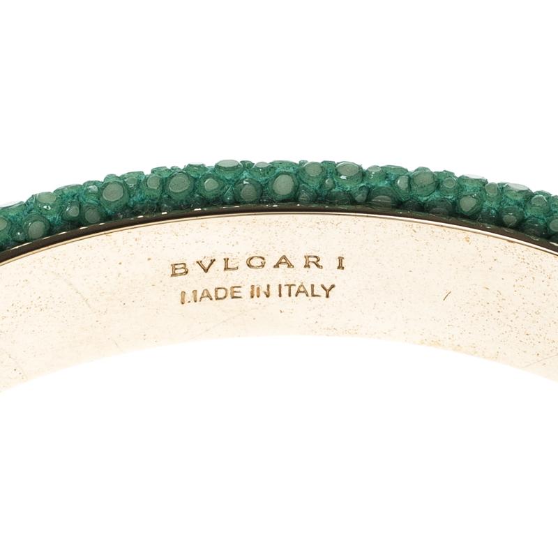 Bvlgari Serpenti Emaille Grüne Galuchat-Kleidung Gold  Leder-Armband mit offener Manschette 1