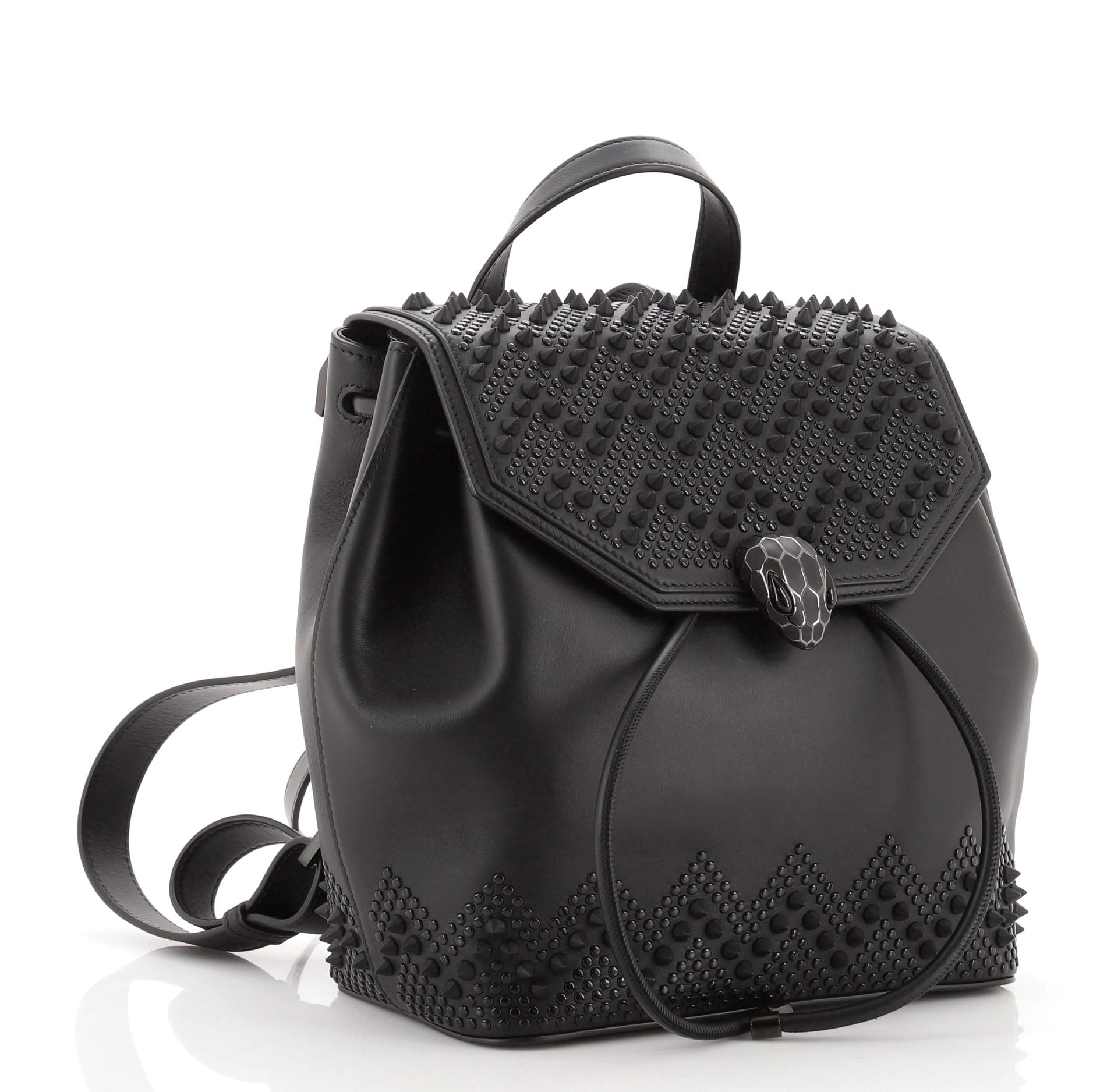 Black Bvlgari Serpenti Forever Backpack Quilted Leather