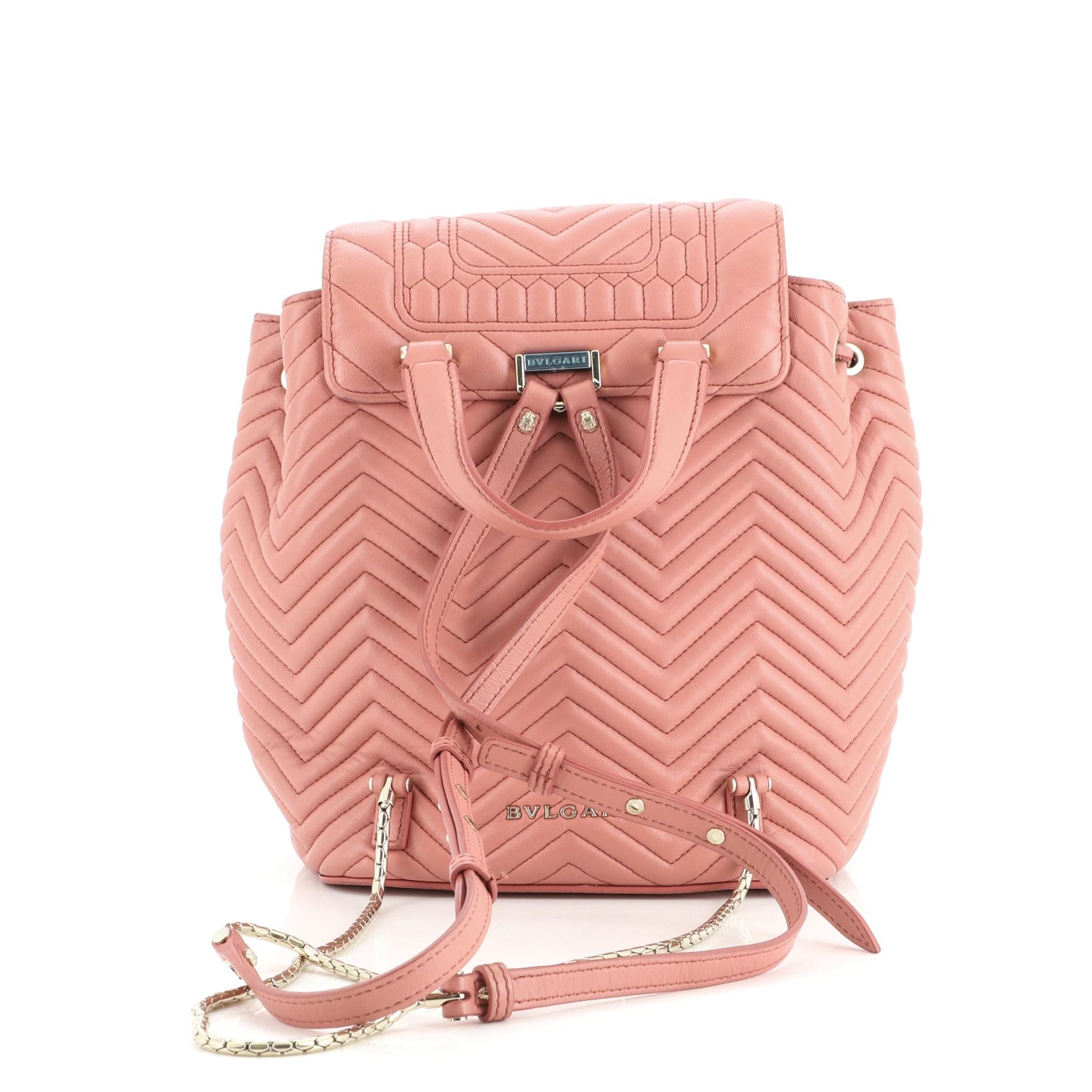 Bvlgari Serpenti Forever Rucksack aus gestepptem Leder Medium (Braun)
