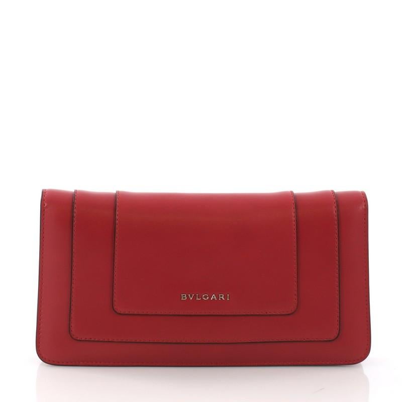 Red Bvlgari Serpenti Forever Chain Clutch Leather,