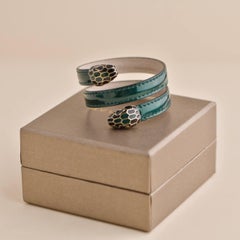 Bvlgari Serpenti Forever Emerald Green Shinny Leather Two-Coil Bracelet