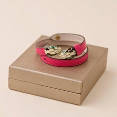 Bvlgari Serpenti Forever Enamel Bright Pink Leather Bracelet Size M