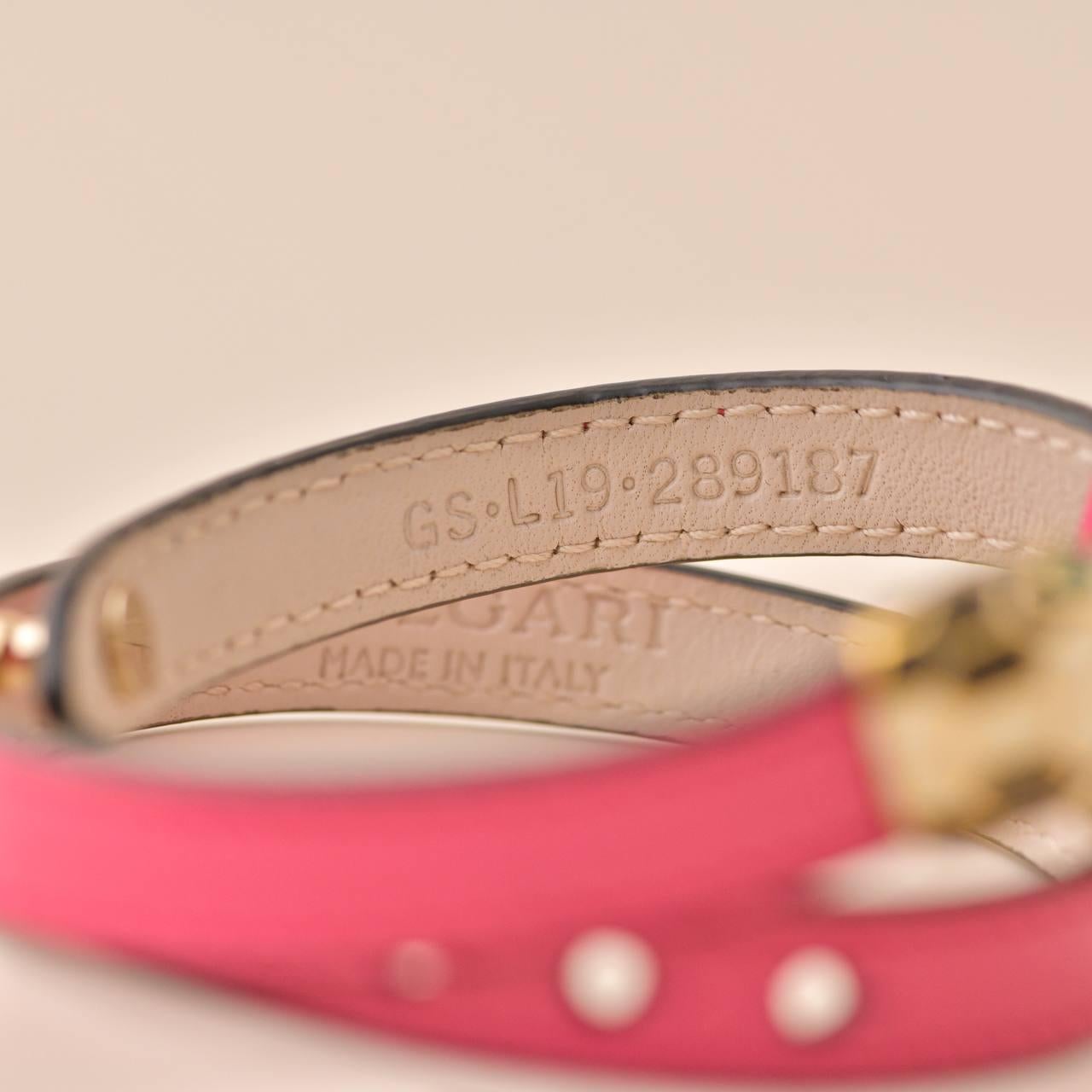 Bvlgari Serpenti Forever Enamel Bright Pink Leather Bracelet Size M 3