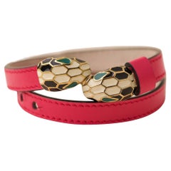 Bvlgari Serpenti Forever Enamel Bright Pink Leather Bracelet Size M
