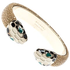 Bvlgari Serpenti Forever Enamel and Galuchat Leather Gold Open Cuff ...
