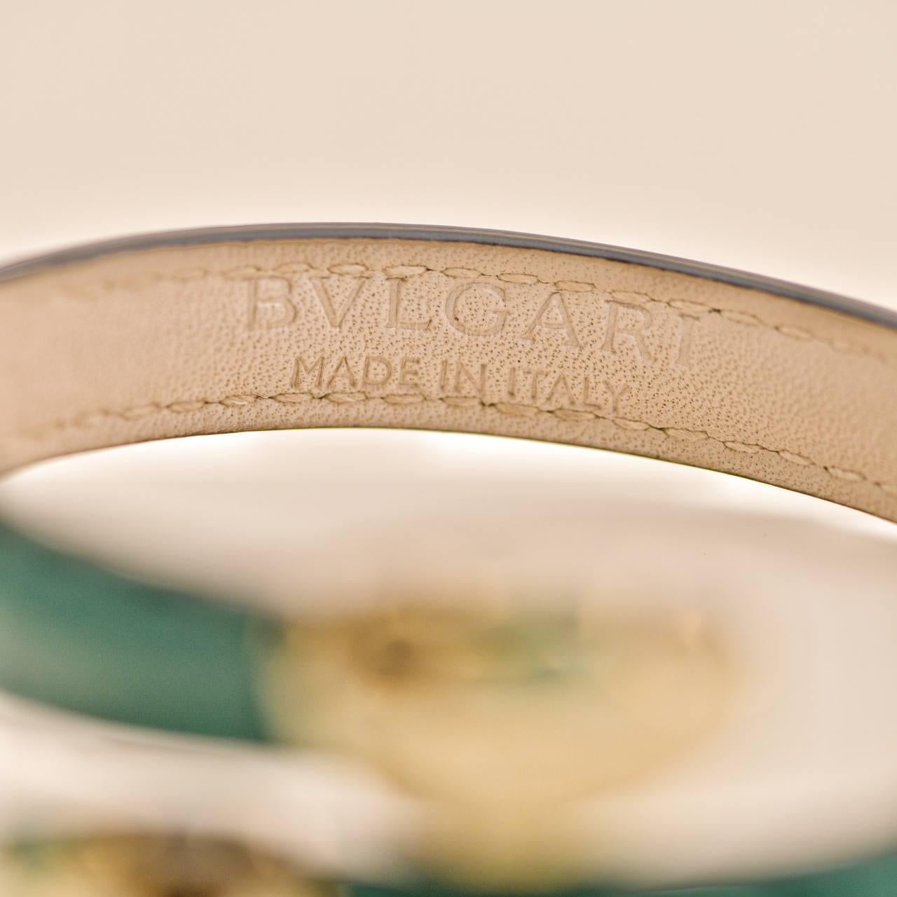 Bvlgari Serpenti Forever Enamel Green Leather Bracelet Size M 1