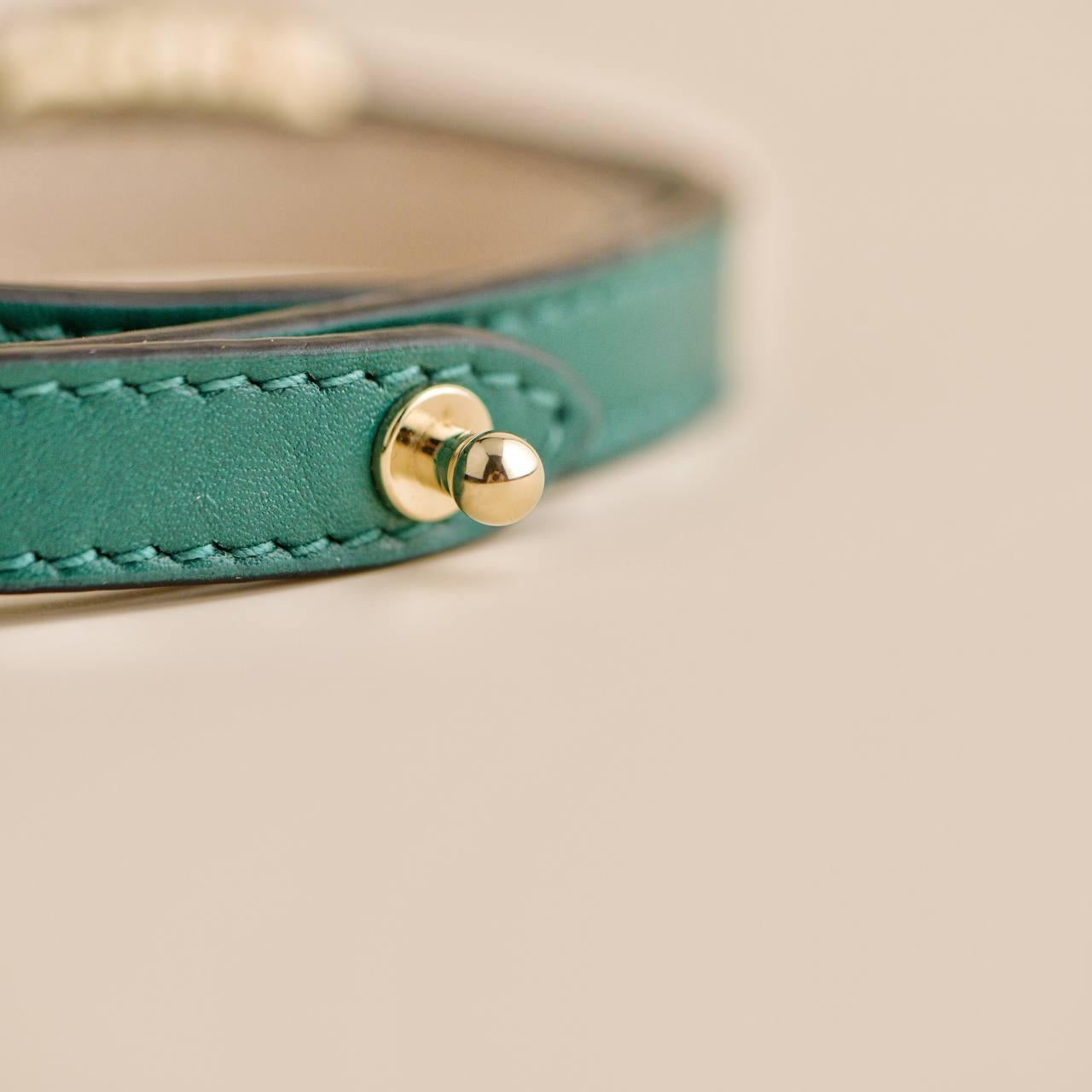 Bvlgari Serpenti Forever Enamel Green Leather Bracelet Size M 3
