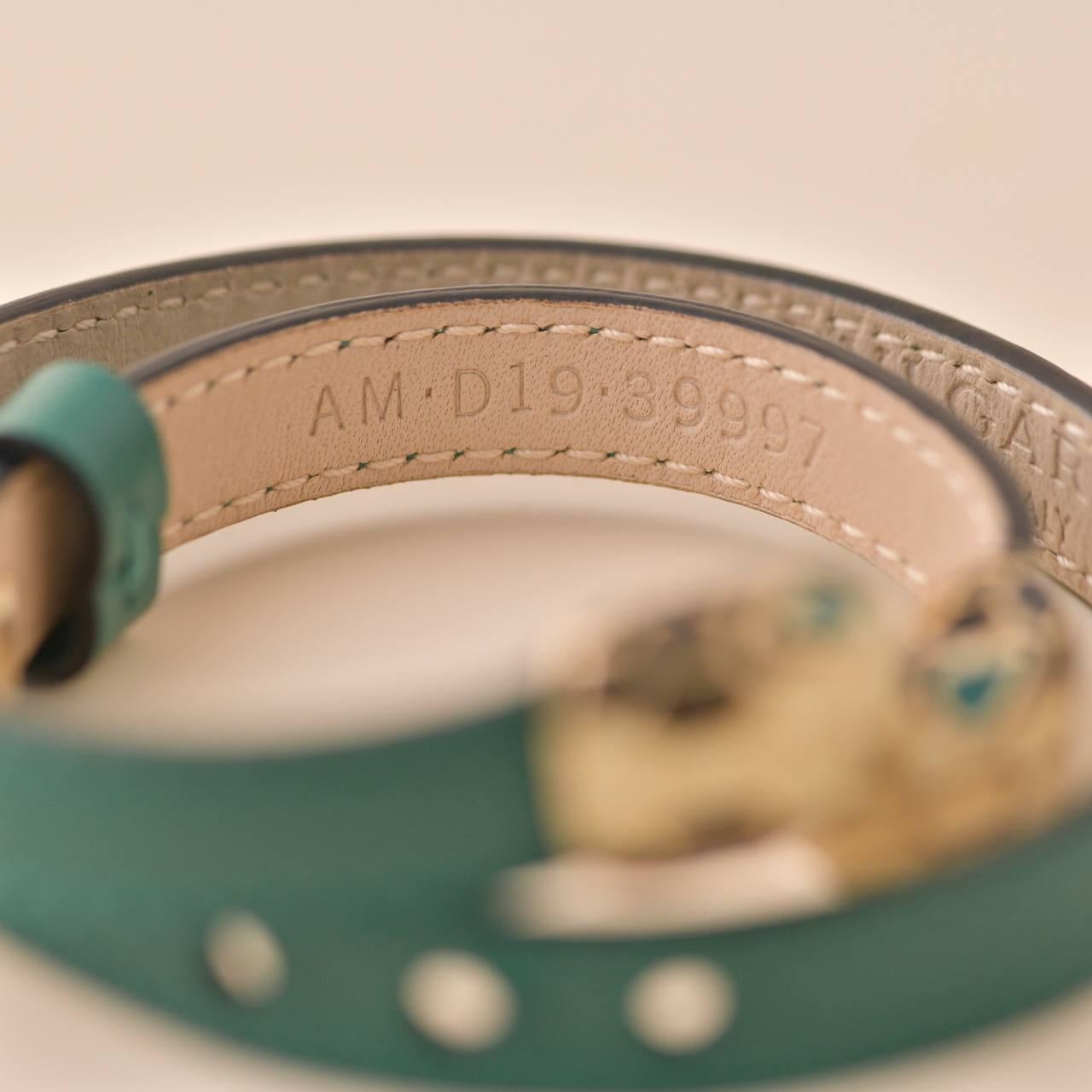Bvlgari Serpenti Forever Enamel Green Leather Bracelet Size M 4