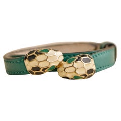 Bvlgari Serpenti Forever Enamel Green Leather Bracelet Size M