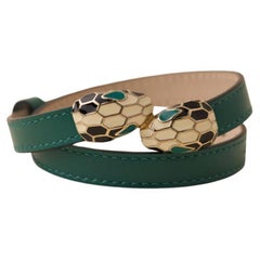Bvlgari Serpenti Forever Enamel Green Leather Bracelet Size M