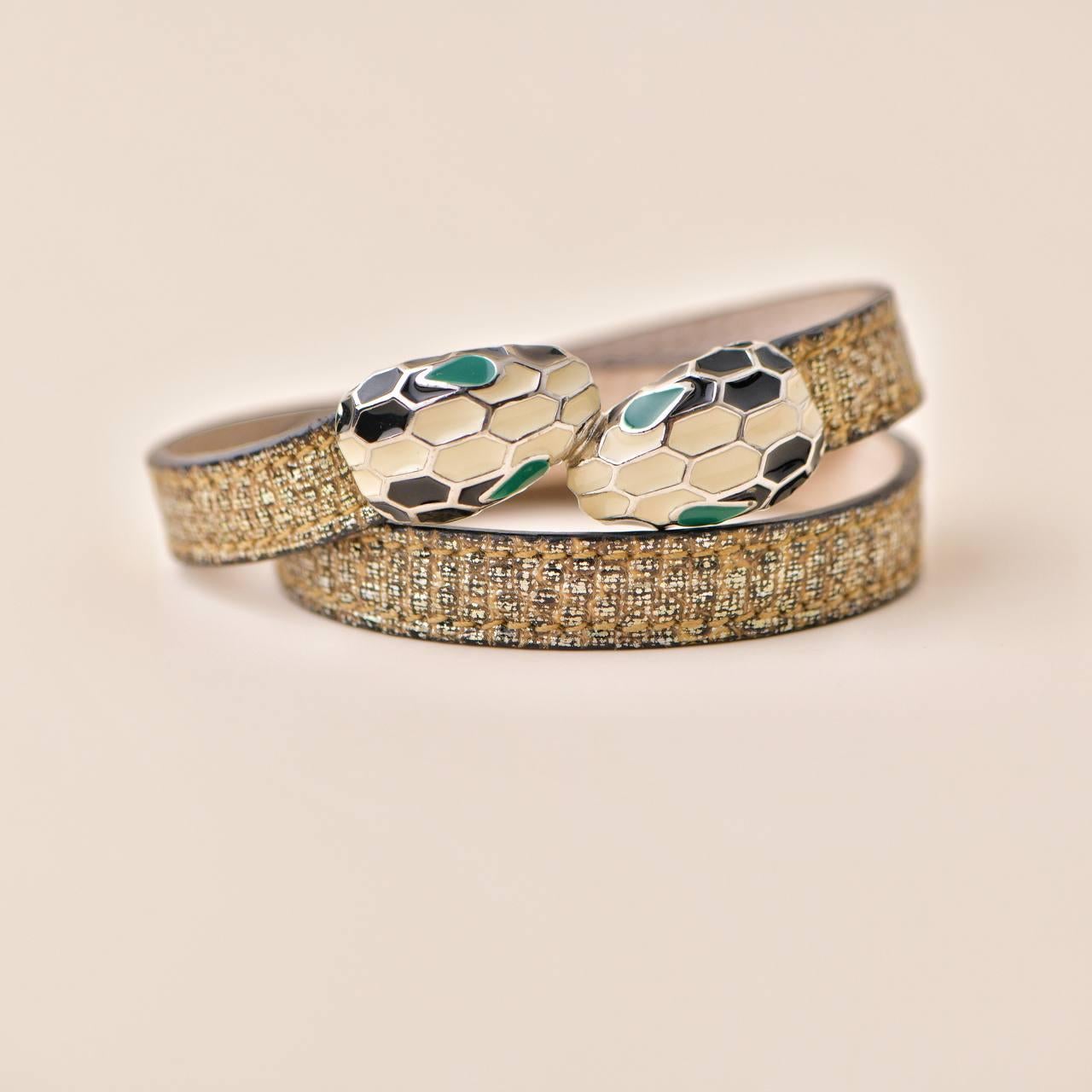 Women's or Men's Bvlgari Serpenti Forever Enamel Leather Bracelet Size M