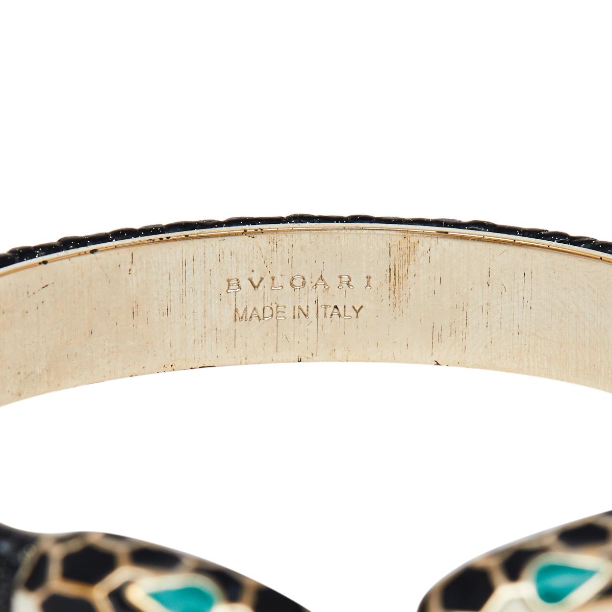 Contemporary Bvlgari Serpenti Forever Enamel & Metallic Leather Plated Open Cuff Bracelet