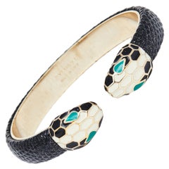 Bvlgari Serpenti Forever Enamel & Bracelet ouvert en cuir plaqué métallique