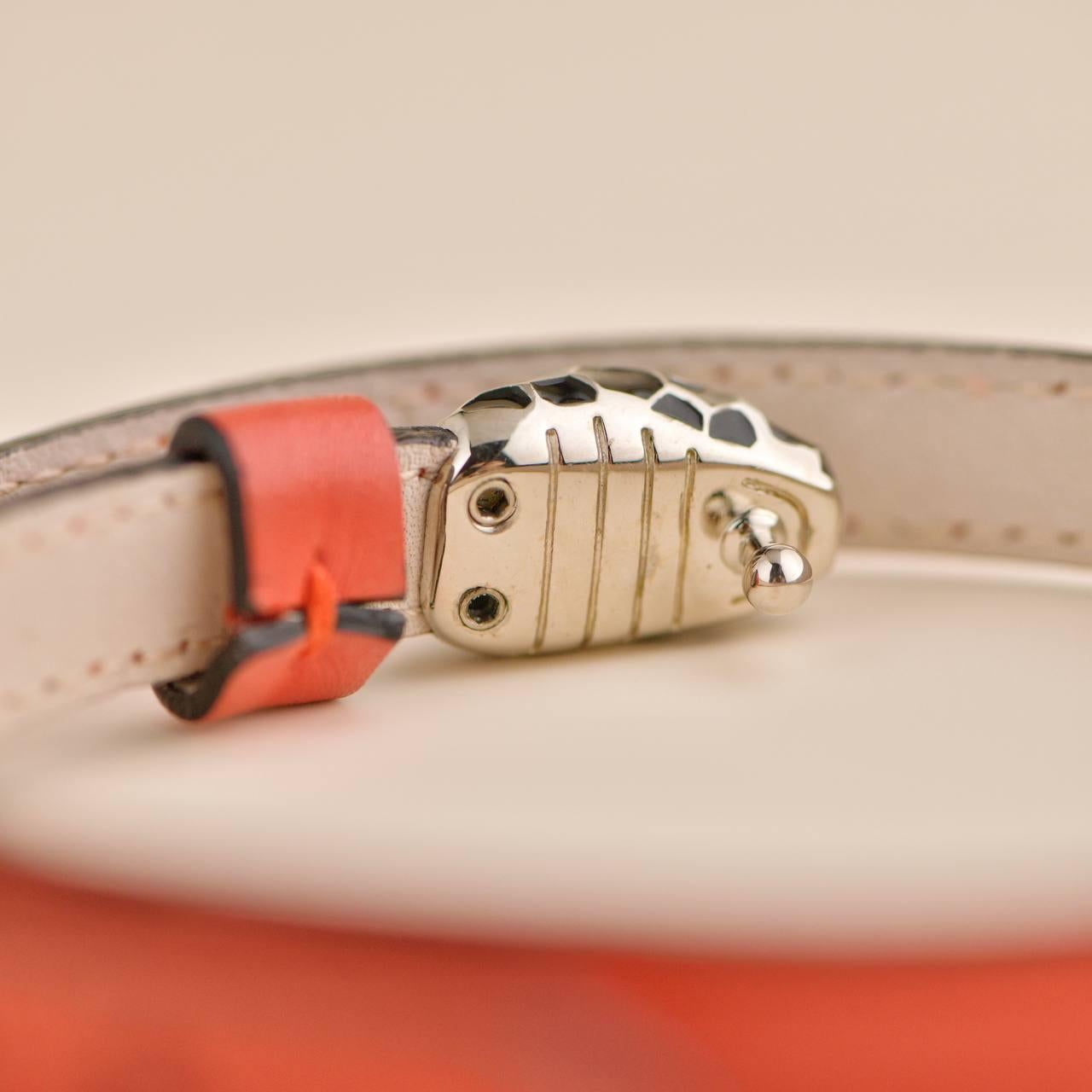 Bvlgari Serpenti Forever Enamel Orange Leather Bracelet Size S For Sale 3