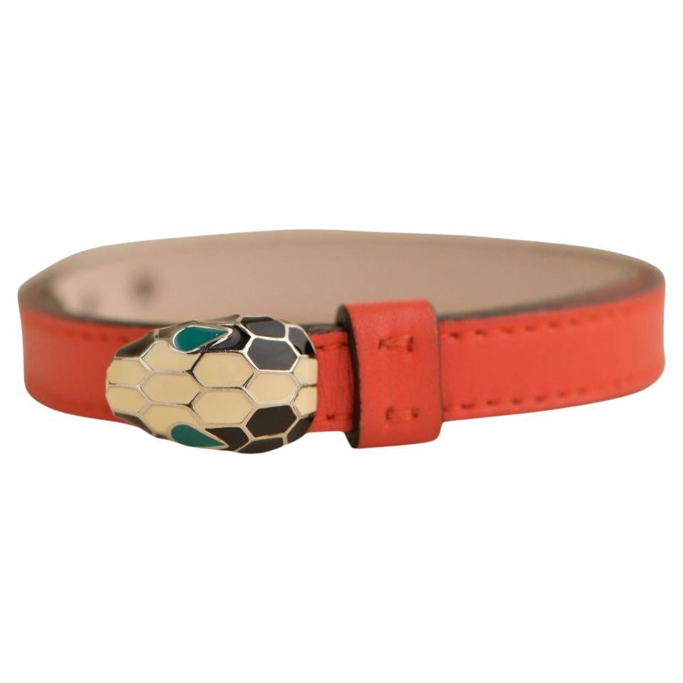 Bvlgari Serpenti Forever Enamel Orange Leather Bracelet Size S For Sale
