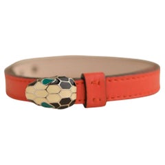 Bvlgari Serpenti Forever Esmalte Naranja Pulsera Cuero Talla S