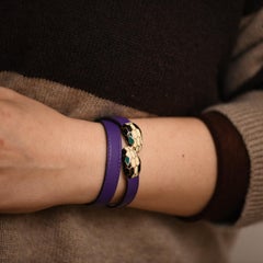 Bvlgari Serpenti Forever Enamel Purple Leather Bracelet Size M