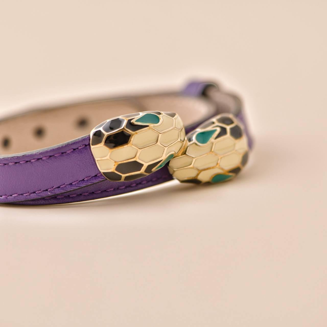 Women's or Men's Bvlgari Serpenti Forever Enamel Purple Leather Bracelet Size M