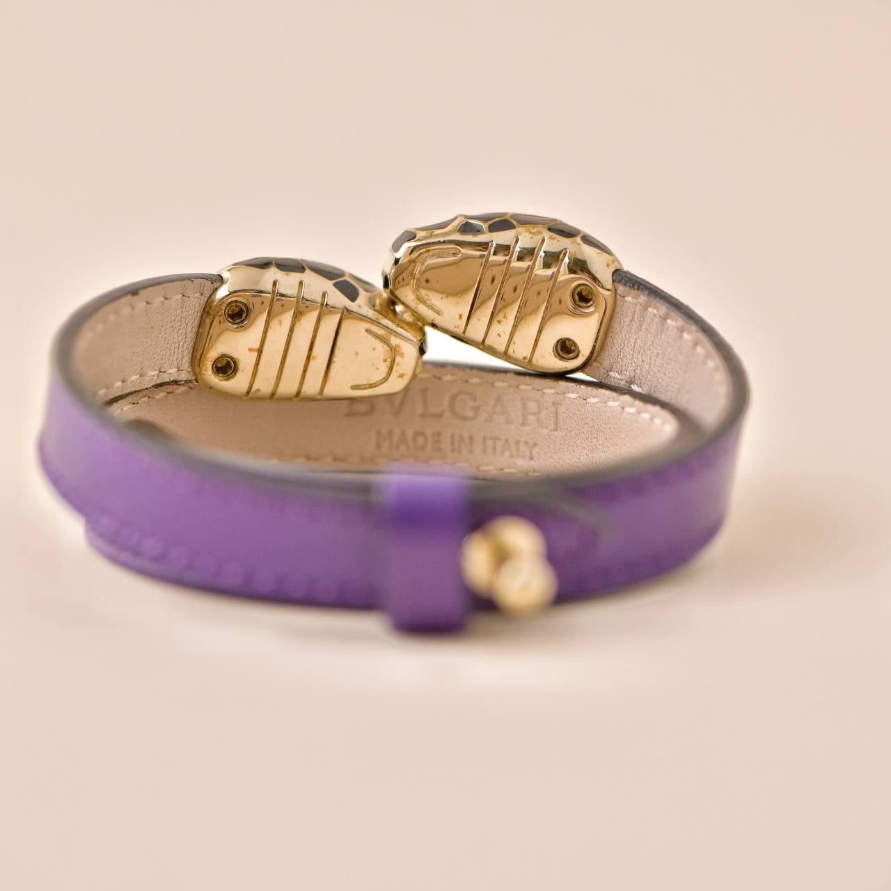 Bvlgari Serpenti Forever Enamel Purple Leather Bracelet Size M 1