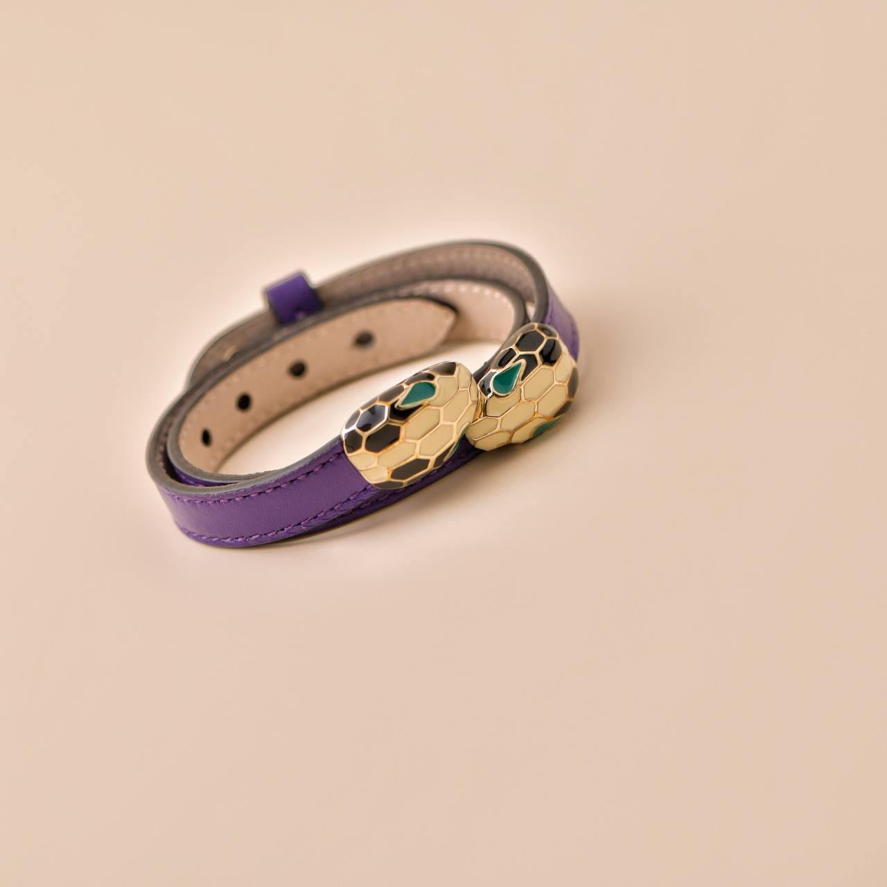 Bvlgari Serpenti Forever Enamel Purple Leather Bracelet Size M 2