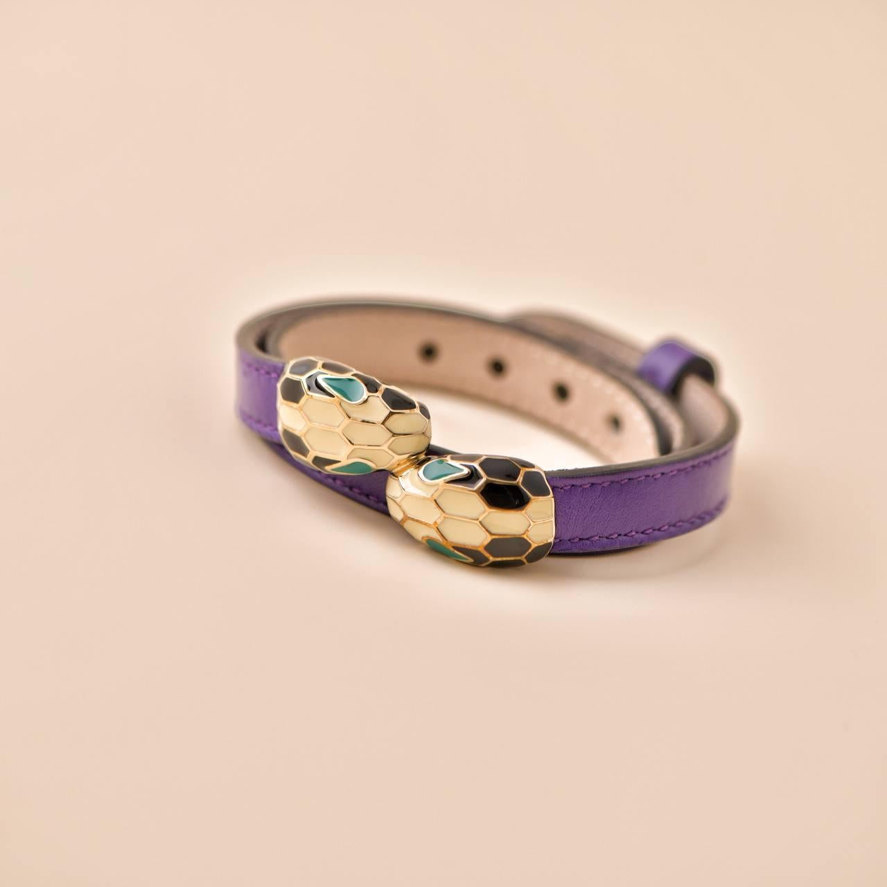 Bvlgari Serpenti Forever Enamel Purple Leather Bracelet Size M 3