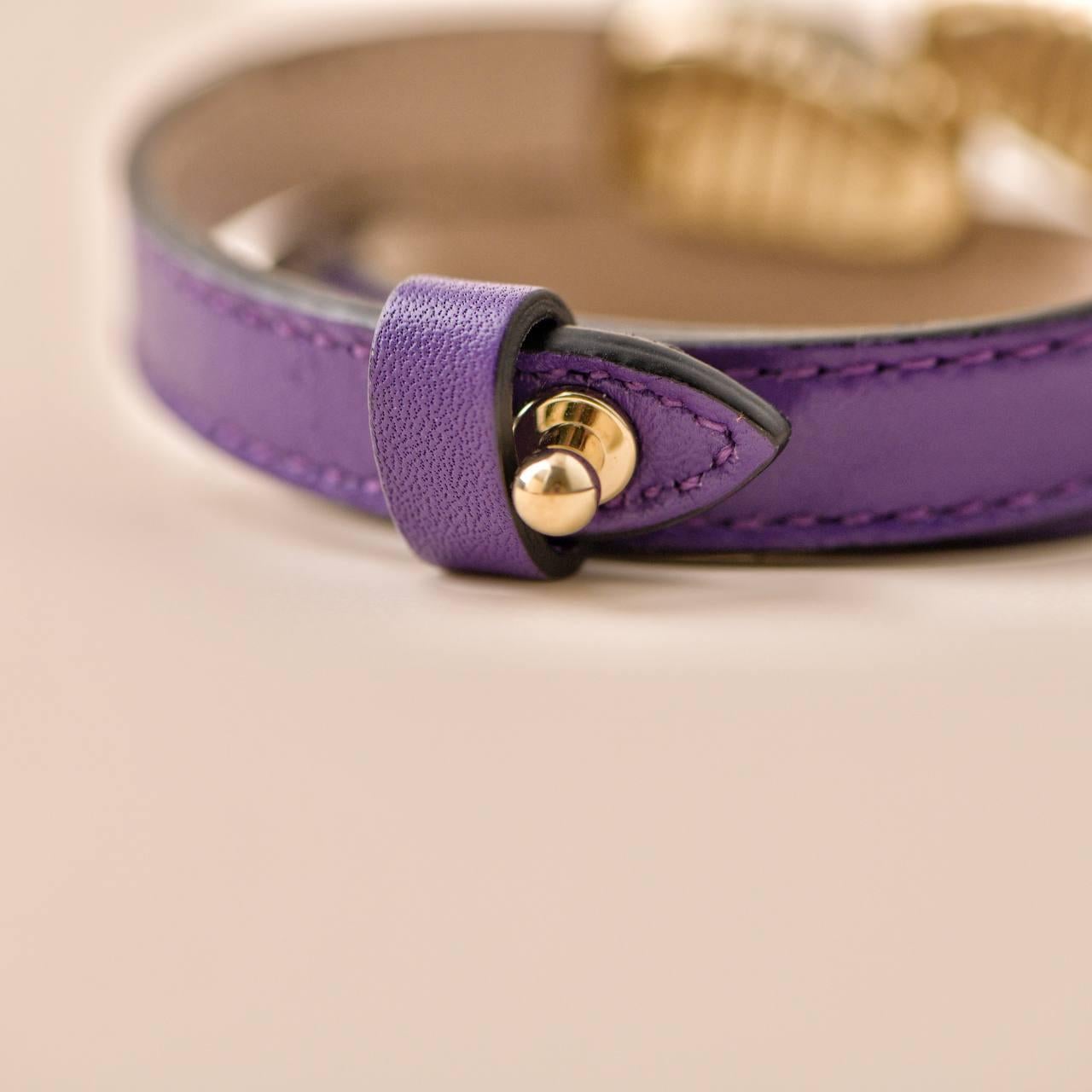 Bvlgari Serpenti Forever Enamel Purple Leather Bracelet Size M 4