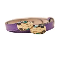 Bvlgari Serpenti Forever Enamel Purple Leather Bracelet Size M