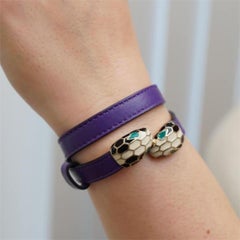Bvlgari Serpenti Forever Enamel Purple Leather Bracelet Size S