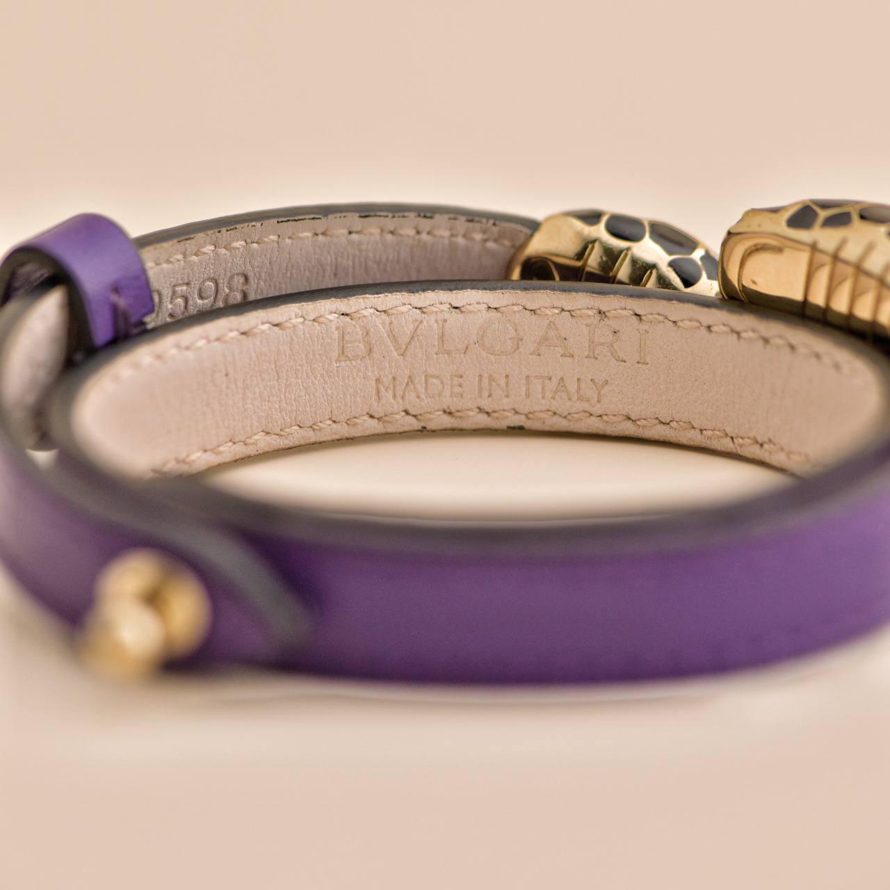 Bvlgari Serpenti Forever Enamel Purple Leather Bracelet Size S In Excellent Condition In Banbury, GB