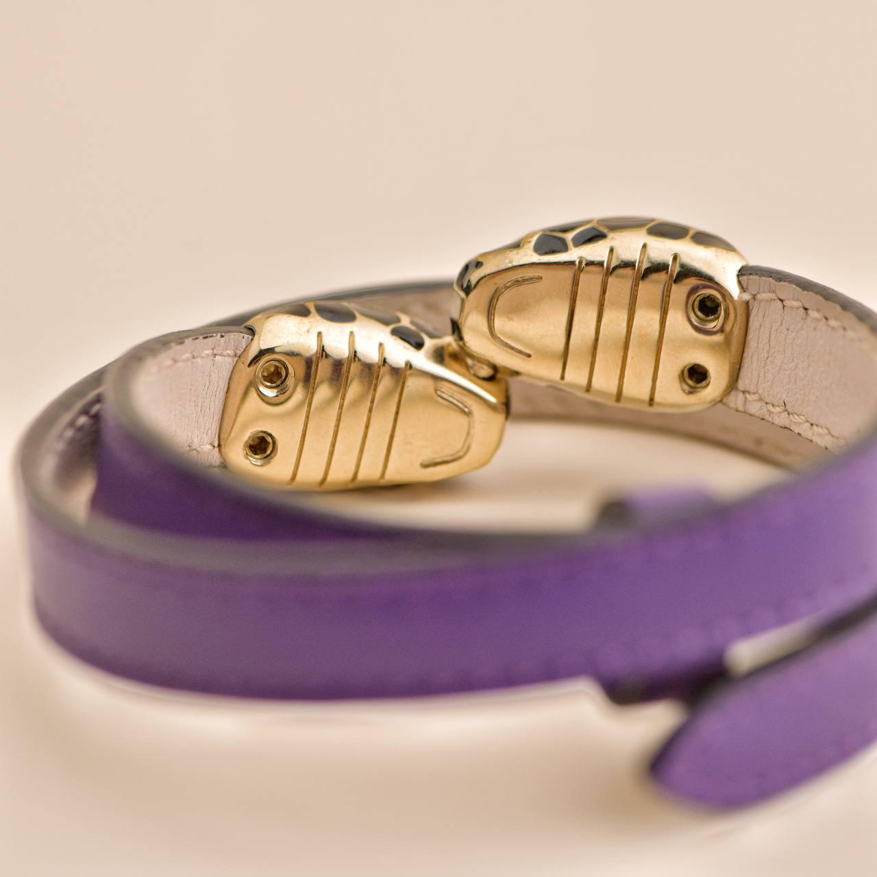 Bvlgari Serpenti Forever Enamel Purple Leather Bracelet Size S 1