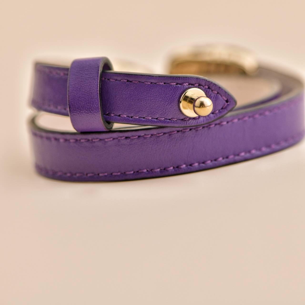 Bvlgari Serpenti Forever Enamel Purple Leather Bracelet Size S 2