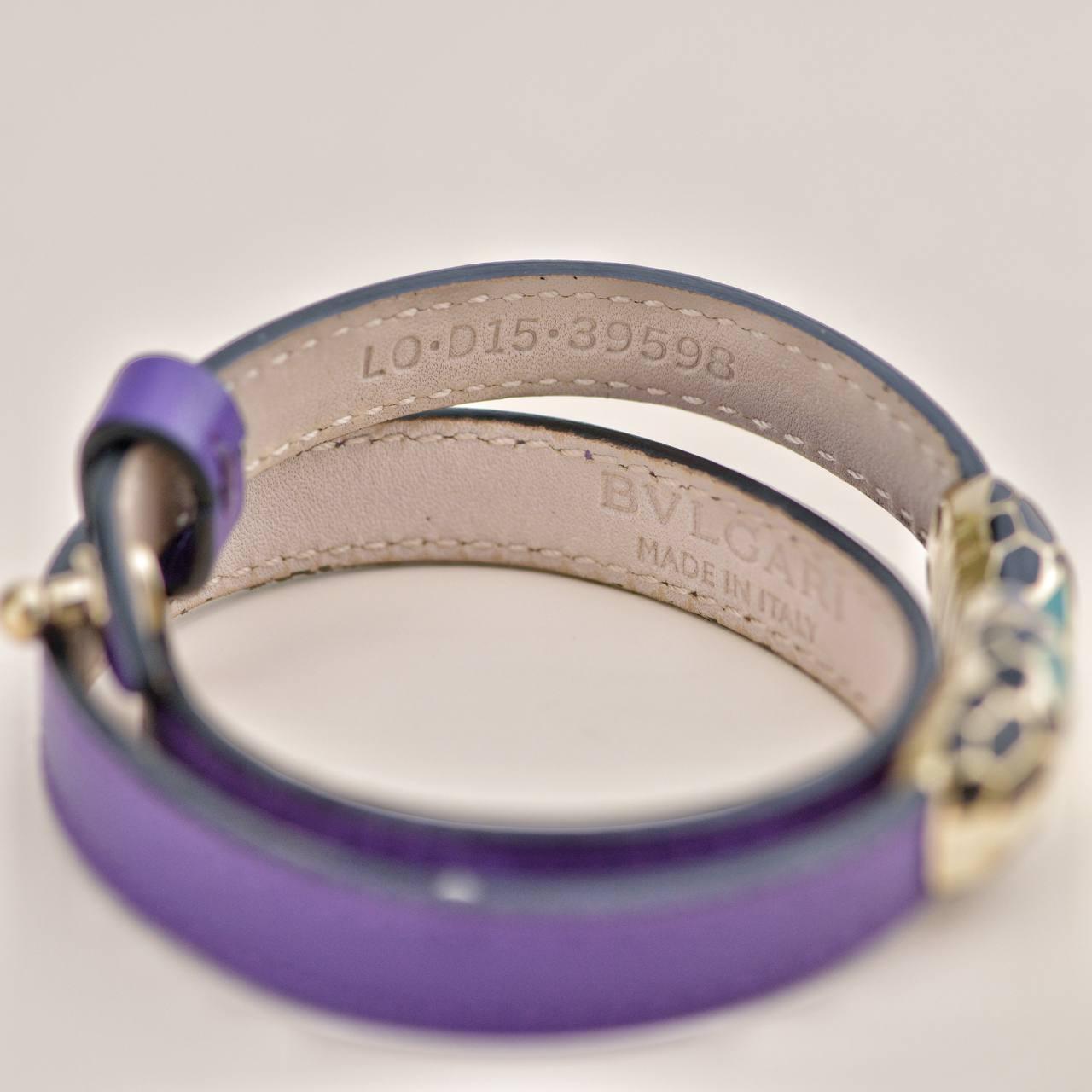 Bvlgari Serpenti Forever Emaille lila Lederarmband Größe S im Angebot 3