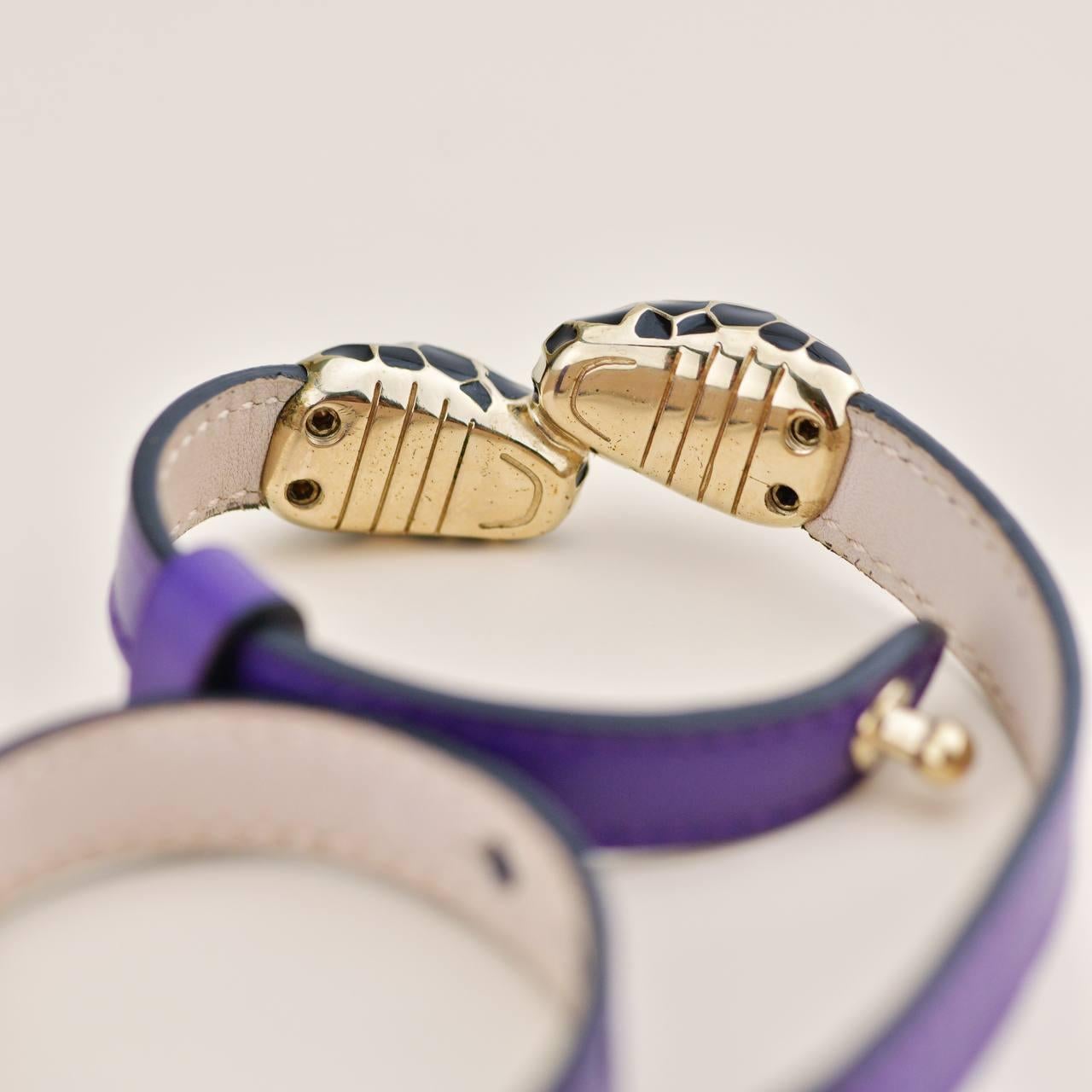 Bvlgari Serpenti Forever Emaille lila Lederarmband Größe S im Angebot 4
