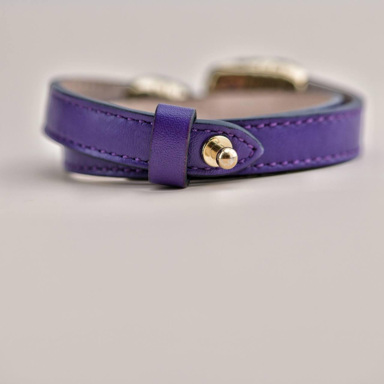 Bvlgari Serpenti Forever Emaille lila Lederarmband Größe S im Angebot 5
