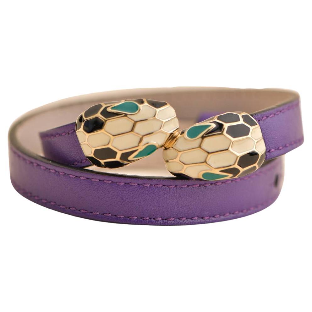 Bvlgari Serpenti Forever Enamel Purple Leather Bracelet Size S