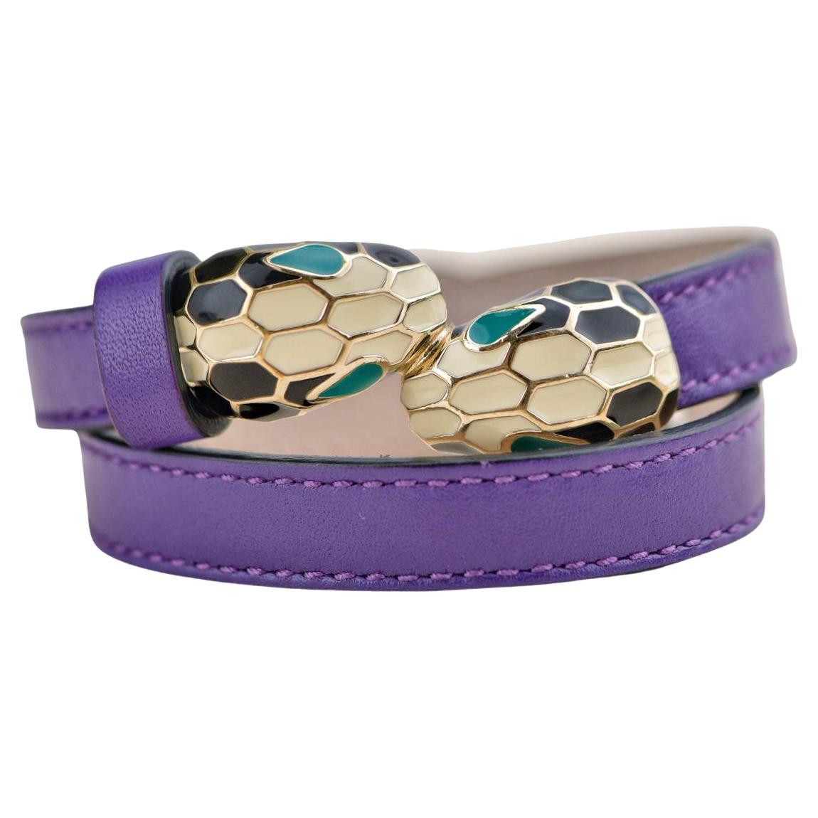 Bvlgari Serpenti Forever Emaille lila Lederarmband Größe S im Angebot