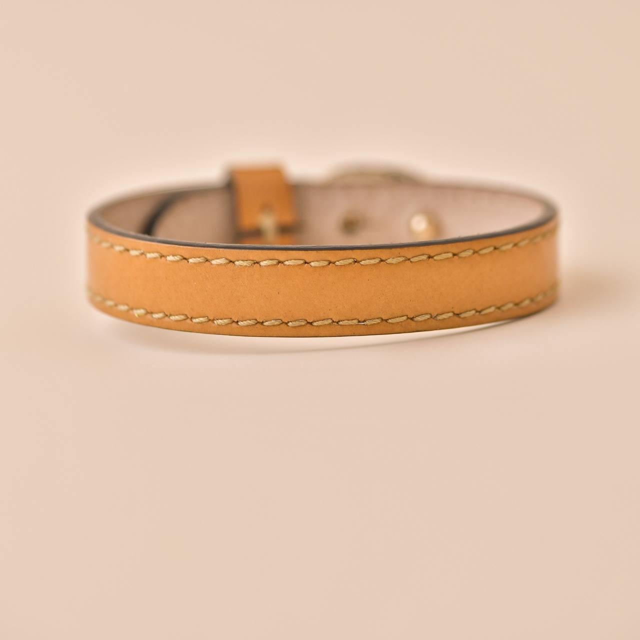Women's or Men's Bvlgari Serpenti Forever Enamel Tan Leather Bracelet Size S For Sale