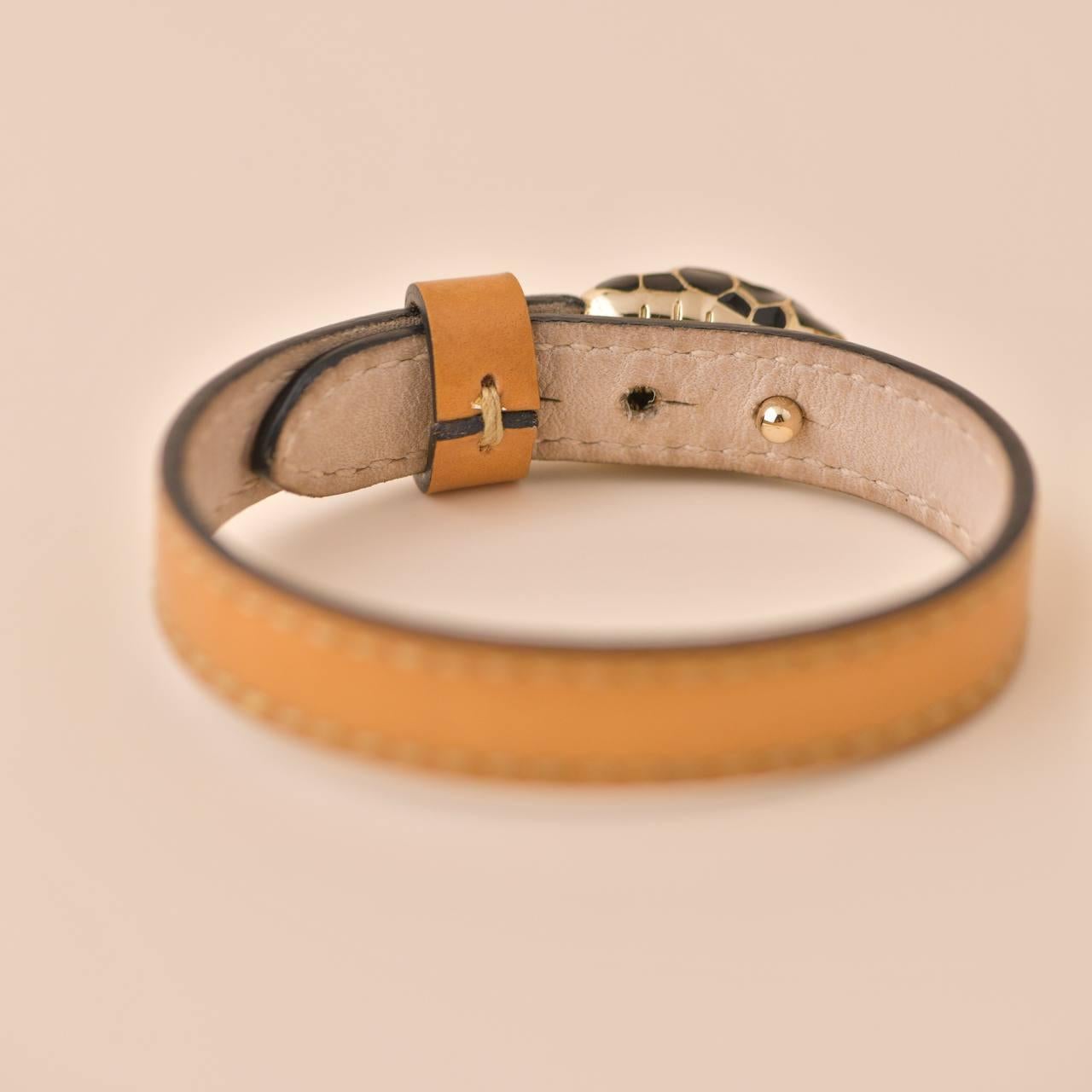Bvlgari Serpenti Forever Enamel Tan Leather Bracelet Size S For Sale 1